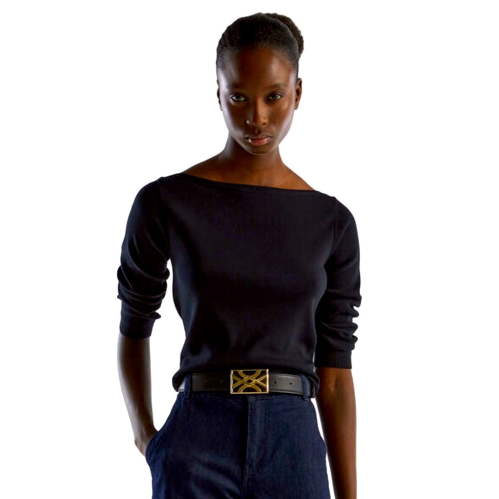 BENETTON Black Boat Neck Long Sleeve Summer Sweater